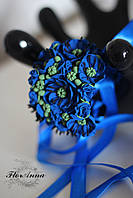 Оригінальний синій браслет з квітами з полімерної глини "Сині маки"