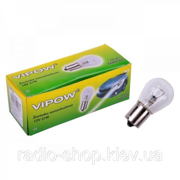 Лампа автомобільна P21W 12 V VIPOW, фото 1