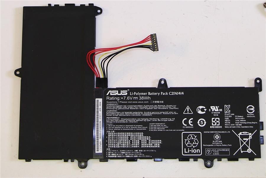 Батарея для ноутбука Asus EeeBook X205TA C21N1414, 4840 mAh (38Wh), 2cell, 7.6V, Li-Pol, чорна,