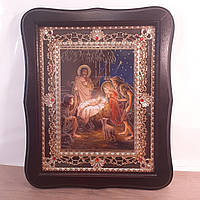 Икона Рождество Христово, лик 15х18 см, в темном деревянном киоте с камнями