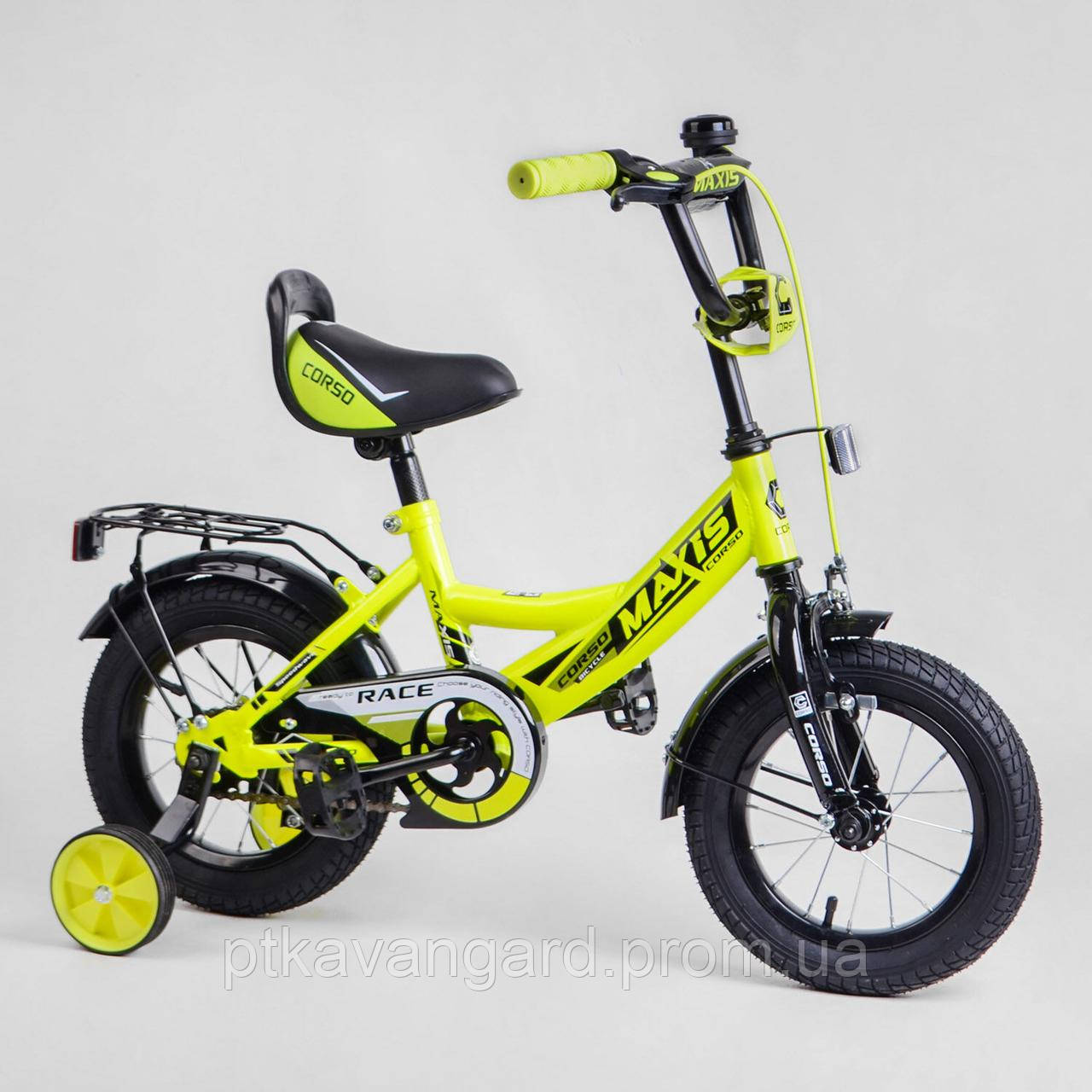 Двоколісний велосипед дитячий Жовтий 12 дюймів CORSO MAXIS (для дітей 3-4 роки) ручне гальмо