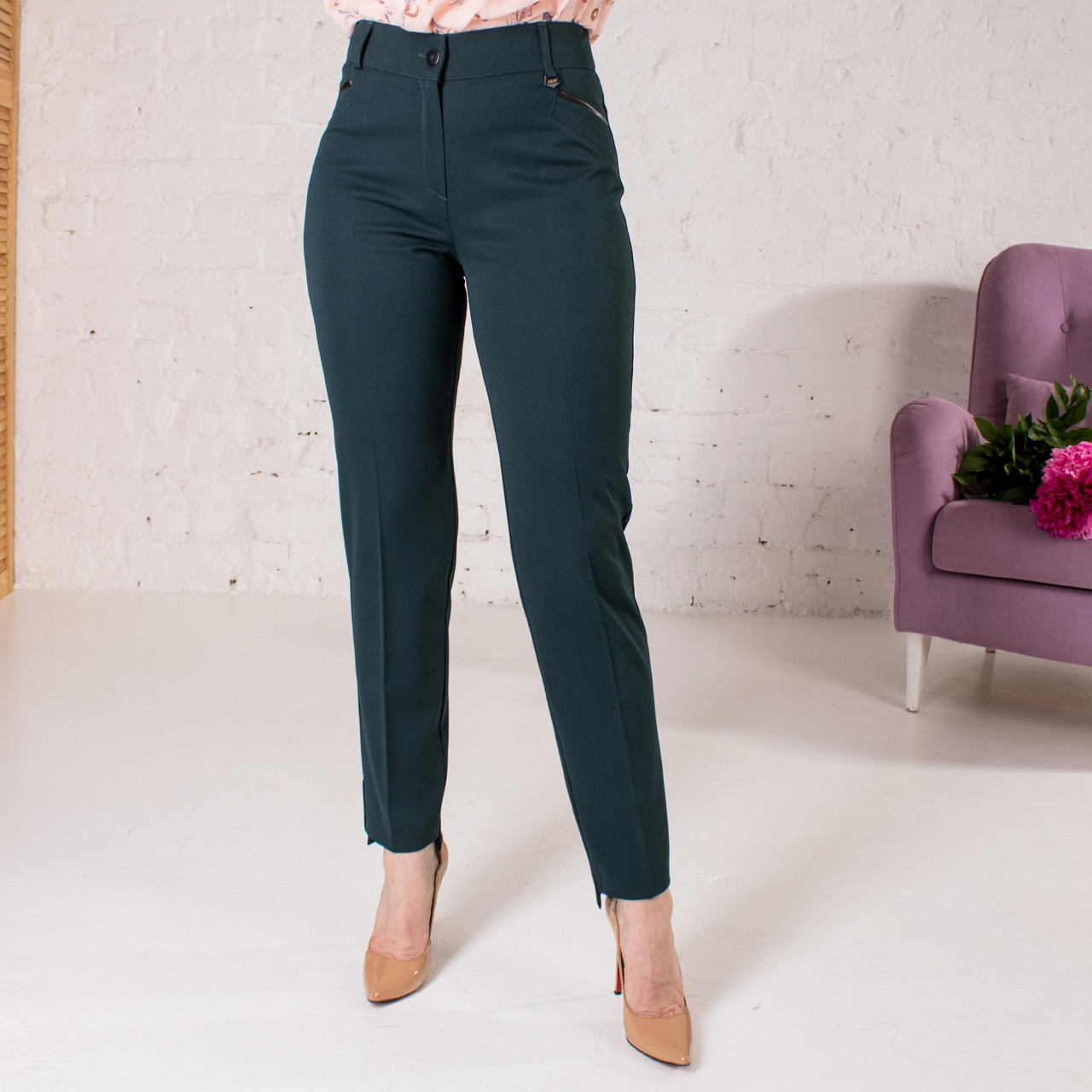 Зелені укорочені брюки великого розміру (46-58), фото 1