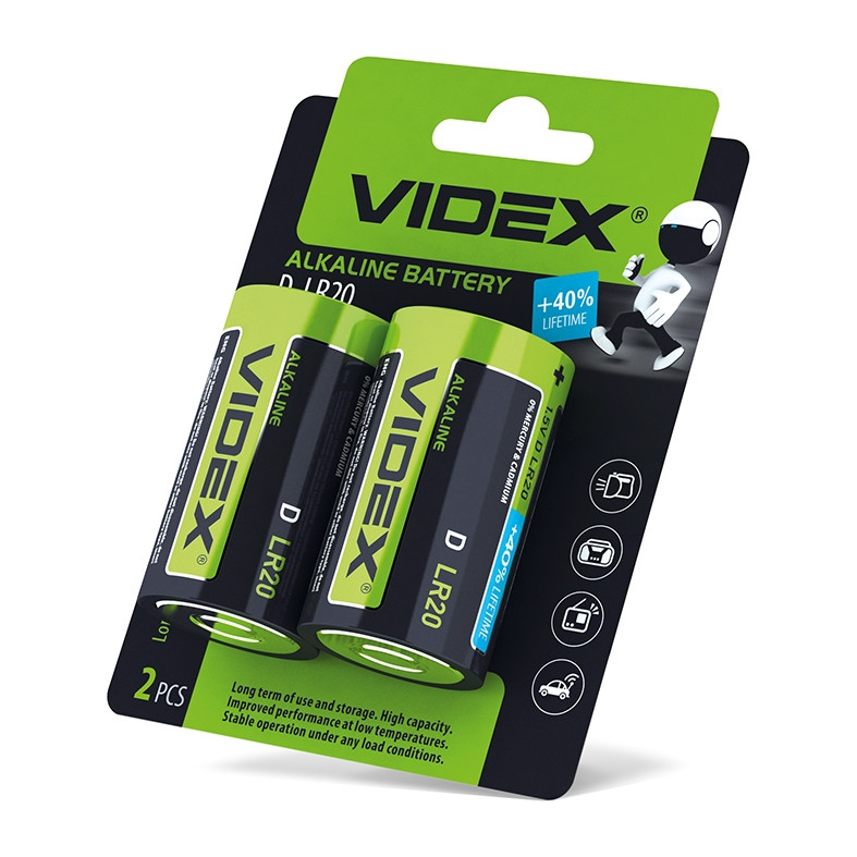 Батарейка VIDEX Alkaline D/LR20 (2шт)