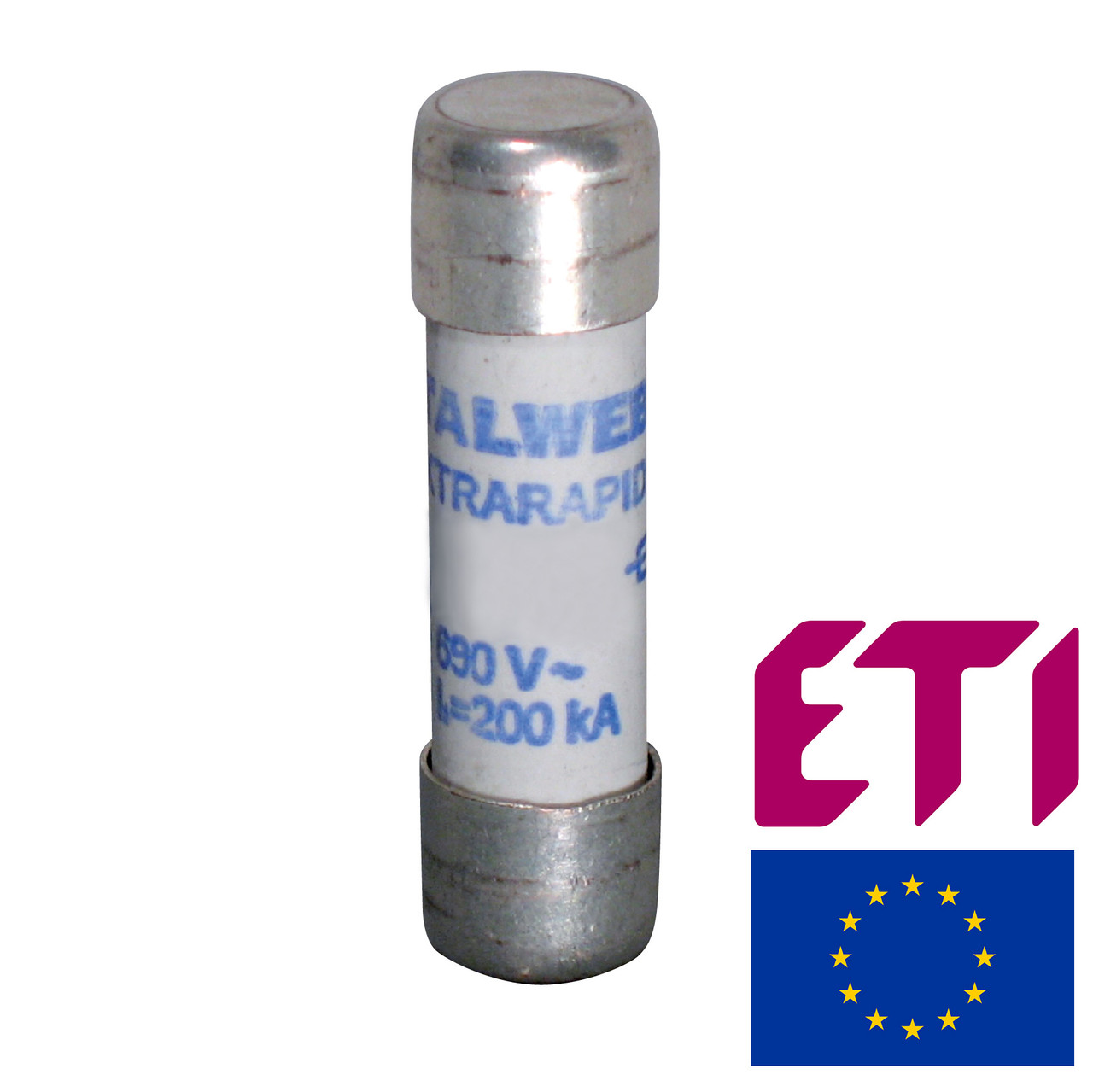 Запобіжник ETI AQS14 UQ CH 14x51 gR 12A 690V 200kA 2645140 (надшвидкий, кераміка), фото 1