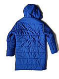 Синя  зимова стильна  жіноча куртка-пальто на блискавці, фото 4