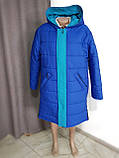 Синя  зимова стильна  жіноча куртка-пальто на блискавці, фото 3