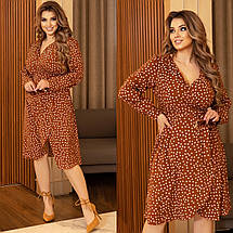 Літня сукня на запах із софту в горошок з довгим рукавом батали, фото 2