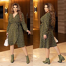 Літня сукня на запах із софту в горошок з довгим рукавом батали, фото 5