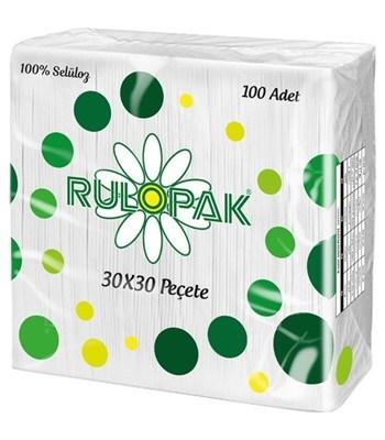 Серветки паперові 1 сл 100 шт,  Rulopak 30х30см, 1/4 сп