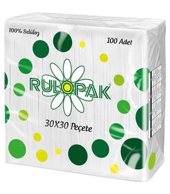 Серветки паперові Rulopak 30х30 см, 100 шт., 1/4, білі, 1 шар