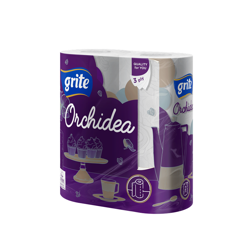 Рушники паперові рулонні Grite Orchidea Gold білі, 3 сл 13,9 м, 77 л, 22,4 х18см, 2 рул/уп