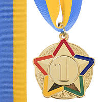 Медаль спортивная с лентой цветная STAR C-3177 золото