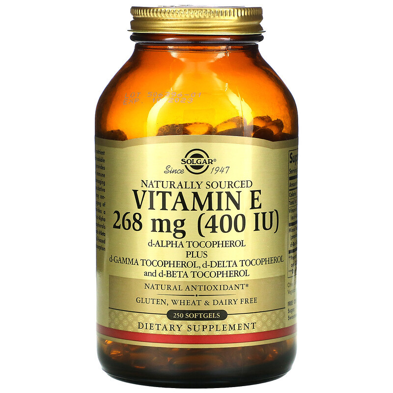 Вітамін Е, SOLGAR "Naturally Sourced Vitamin E" 400 МО, зі змішаними токоферолами (250 гелевих капсул)