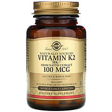 Вітамін К2 у формі менахінону-7 SOLGAR "Naturally Sourced Vitamin K2 MK-7" 100 мкг (50 капсул)