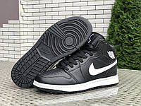 Мужские кроссовки Nike Air Jordan белые с черным кожаные демисезонные найк аир джордан высокие 45