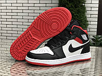 Кроссовки мужские Nike Air Jordan черные с белым кожаные демисезонные высокие найк аир джордан 43