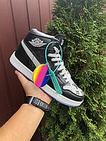 Кросівки чоловічі Nike Air Jordan 1 Louis Vuitton чорні з сірим\білі