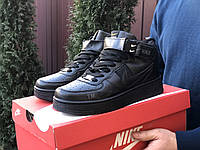 Кроссовки мужские Nike Air Force черные кожаные найк аир форс демисезонные повседневные