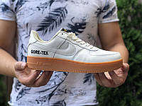 Мужские кроссовки Nike Air Force Gore-Tex белые с коричневым кожаные найк аир форс демисезонные повседневные