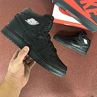 Мужские кроссовки Nike Air Jordan 1 Retro черные найк аир джордан кожаные демисезонные повседневные высокие