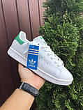 Жіночі шкіряні кеди Adidas Stan Smith білі із зеленим, фото 5