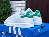 Жіночі шкіряні кеди Adidas Stan Smith білі із зеленим, фото 3