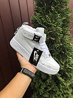 Кроссовки женские Nike Air Force 1 белые высокие кожаные демисезонные повседневные найк аир форс