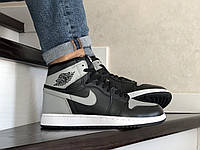 Мужские кроссовки Nike Air Jordan черные с серым кожаные найк аир джордан демисезонные повседневные высокие