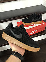 Мужские кроссовки Nike Air Force Af 1 черные с коричневым кожаные найк аир форс демисезонные повседневные