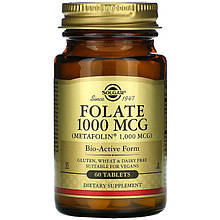 Фолат (фолієва кислота) SOLGAR "Folate as Metafolin" у формі метафоліну, 1000 мкг (60 таблеток)