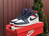 Кросівки чоловічі шкіряні Nike Air Jordan (темно сині з білим\червоні), найк ейр джордан [41 - 45 р.] (41-26.2см), фото 2
