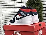 Кросівки чоловічі шкіряні Nike Air Jordan (темно сині з білим\червоні), найк ейр джордан [41 - 45 р.] (41-26.2см), фото 3