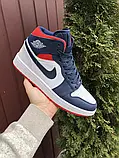 Кросівки чоловічі шкіряні Nike Air Jordan (темно сині з білим\червоні), найк ейр джордан [41 - 45 р.] (41-26.2см), фото 4
