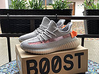 Кроссовки женские Adidas Yeezy Boost 350 v2 серые с оранжевым повседневные сетка адидас изи демисезонные