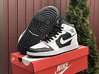 Кроссовки мужские Nike Air Jordan белые с черным кожаные найк аир джордан демисезонные повседневные высокие