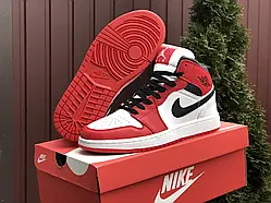 Кросівки чоловічі шкіряні Nike Air Jordan (червоні з білим), найк ейр джордан [41 - 45 р.] (41-26.2см)