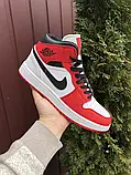 Кросівки чоловічі шкіряні Nike Air Jordan (червоні з білим), найк ейр джордан [41 - 45 р.] (41-26.2см), фото 5
