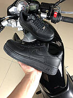 Мужские кроссовки Nike Air Force черные кожаные найк аир форс демисезонные повседневные