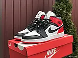 Кросівки чоловічі шкіряні Nike Air Jordan (чорні з білим\червоним), найк ейр джордан [41 - 45 р.] (41-26.2см), фото 3
