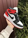 Кросівки чоловічі шкіряні Nike Air Jordan (чорні з білим\червоним), найк ейр джордан [41 - 45 р.] (41-26.2см), фото 5