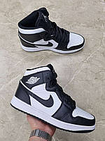 Мужские кроссовки Nike Air Jordan черно-белые кожаные демисезонные высокие найк аир джордан повседневные