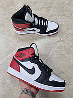 Мужские кроссовки Nike Air Jordan черные с белым\красными найк аир джордан кожаные демисезонные повседневные