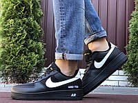 Кроссовки мужские Nike Air Force Gore-Tex черные с белым кожаные найк аир форс демисезонные повседневные