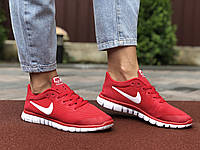 Кроссовки женские Nike Free Run 3.0 красные с белым демисезонные повседневные найк спортивные легкие