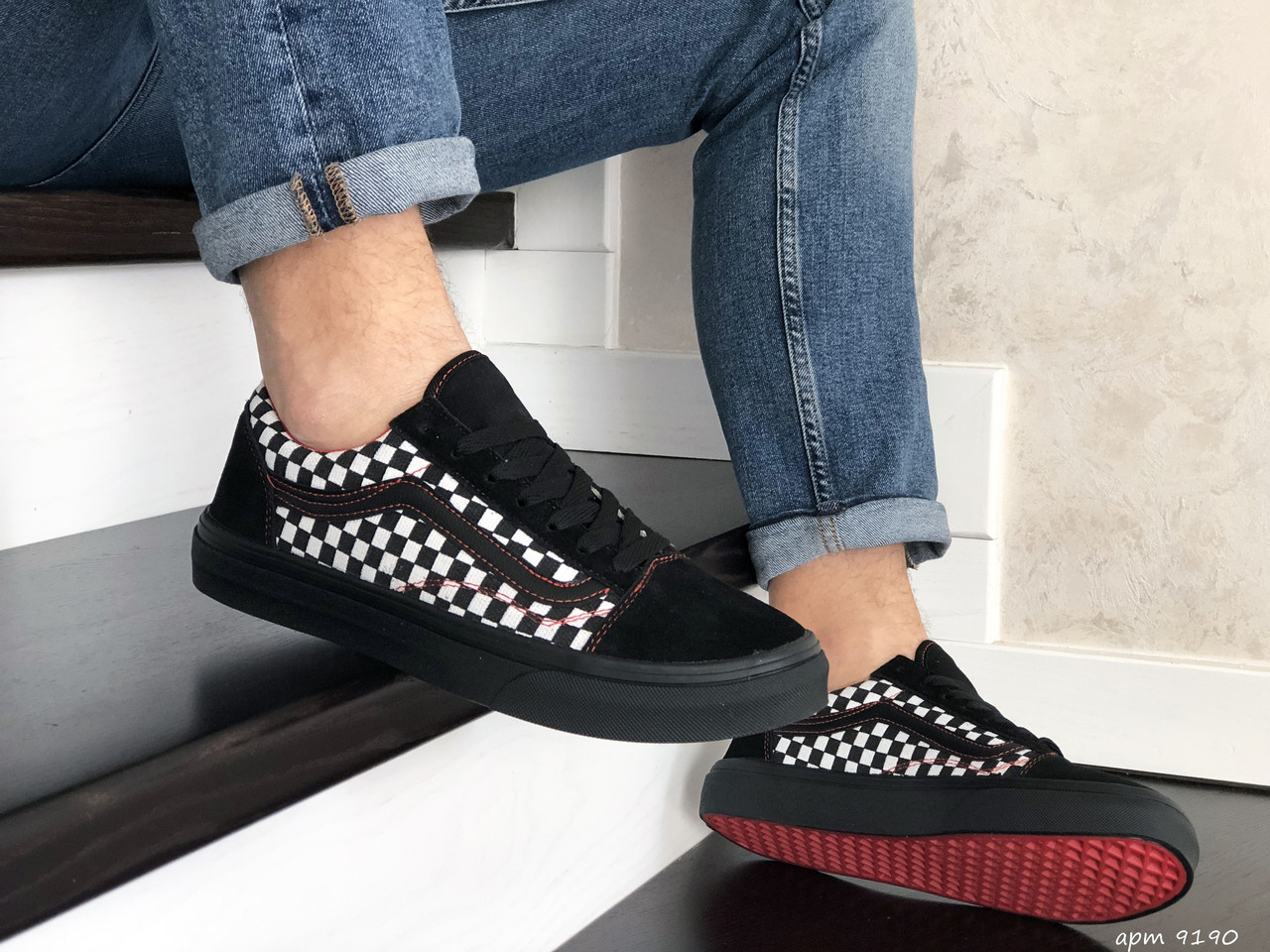Кеди чоловічі демісезонні Vans (ванс) чорно білі р. 43-26.3 см