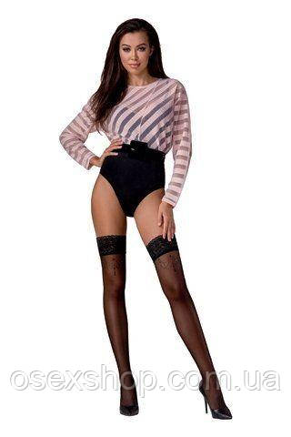 Панчохи Passion ST120 1/2 black, ажурна силіконова гумка з вишуканим декором і люрексовою ниткою, фото 1