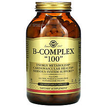 Комплекс вітамінів групи B, SOLGAR "B-Complex "100"" підтримка нервової системи, посилені (250 капсул)