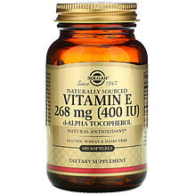 Вітамін Е, SOLGAR "Naturally Sourced Vitamin E" чистий d-альфа токоферол, 400 МО (100 гелевих капсул)