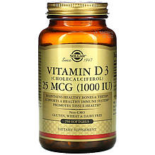 Вітамін D3, SOLGAR "Vitamin D3 (Cholecalciferol)" 1000 МО (250 гелевих капсул)