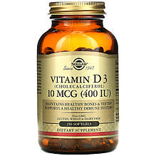 Вітамін D3, SOLGAR "Vitamin D3 (Cholecalciferol)" 400 МО (250 гелевих капсул)